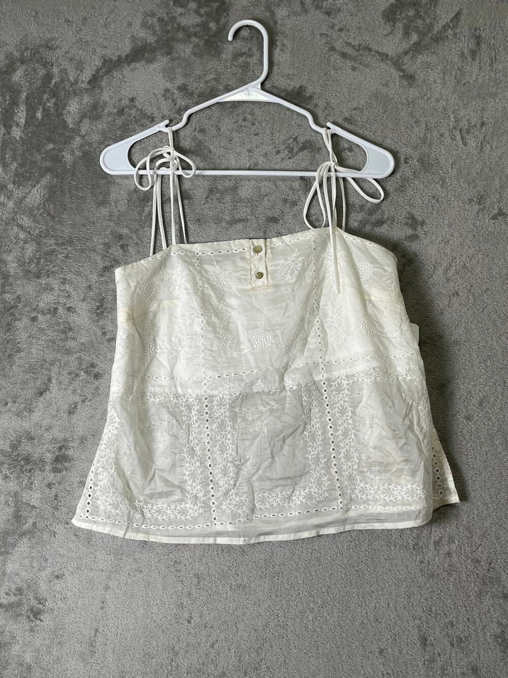 Aur Society Cream Embroidered Eyelet Tie Strap Babydoll Top Size M New Cottage